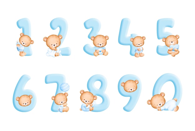Set van nummer en schattige babybeer