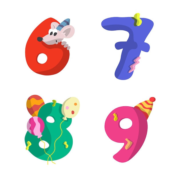 Set van nummer verjaardag platte ontwerp vectorillustratie met verschillende kleurkeuze