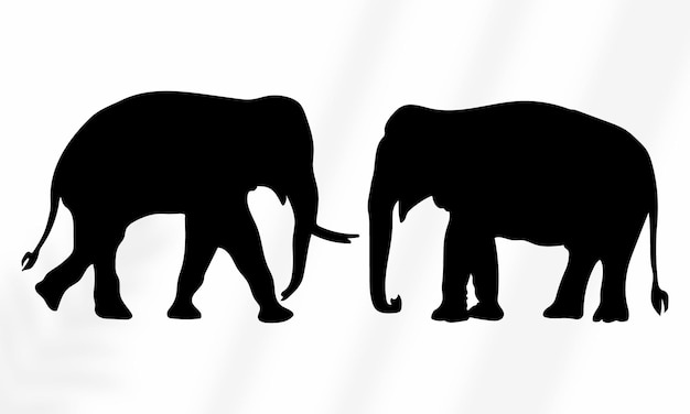 set van olifant silhouetten Olifant schaduw hand getekend platte vector illustratie premium vector