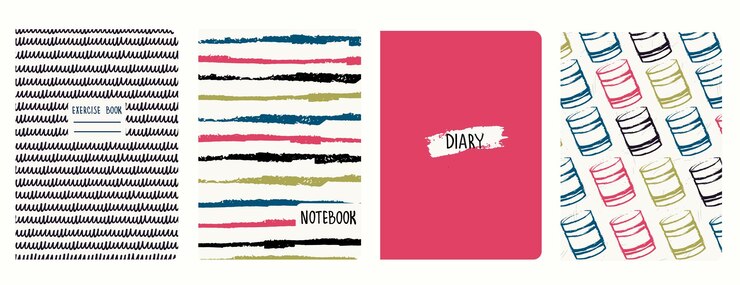 Vector set van omslagpagina sjablonen gebaseerd op patronen met ingeblikte voedingsmiddelen en lijnen in de stijl van pop art schets pastel achtergronden voor notitieboeken notitieblokken dagboeken planner koppen geïsoleerd vervangbaar