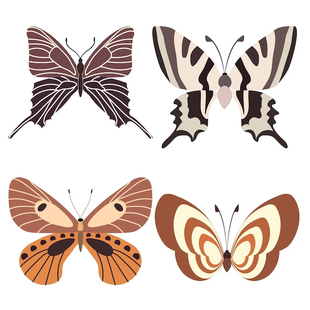 Vector set van omtrek silhouet insectenvlinders