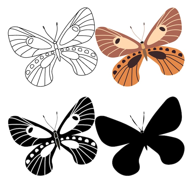 Vector set van omtrek silhouet insectenvlinders