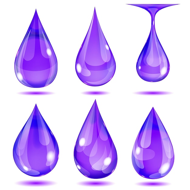 Vector set van ondoorzichtige violette druppels op witte achtergrond