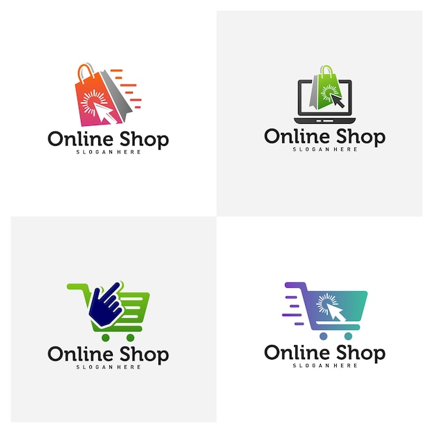 Set van Online Shop Logo ontwerpen Concept Vector Shop logo ontwerp sjabloon illustratie