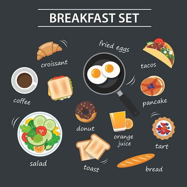 Set van ontbijtmenu op schoolbord