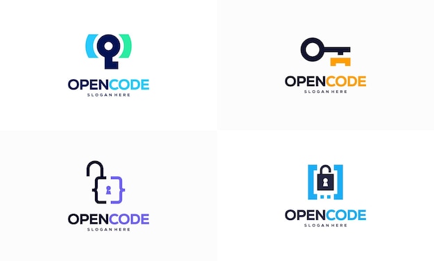 Set van Open Code logo ontwerpen concept vector Coder Technology logo sjabloon logo symbool