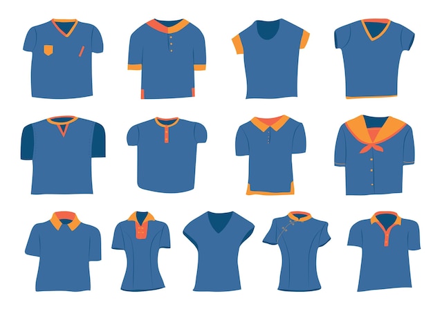 Set van oranje en blauw overhemd met korte mouwen