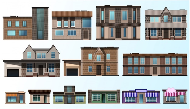 Vector set van oude bakstenen gebouwen