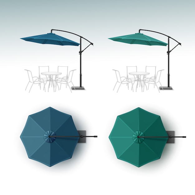 Vector set van outdoor beach cafe restaurant paraplu