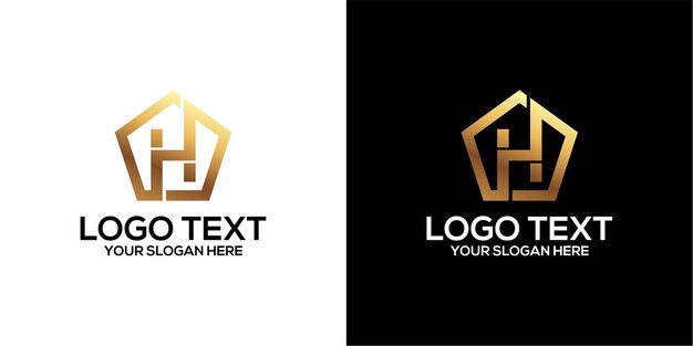 set van p-logo gecombineerd met letter h-ontwerpsjabloon premium vectorentagon