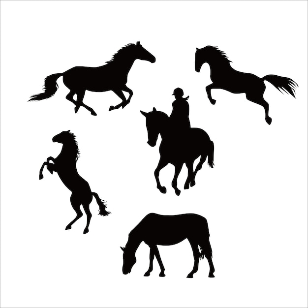 set van paard silhouet. dier teken en symbool vector illustratie