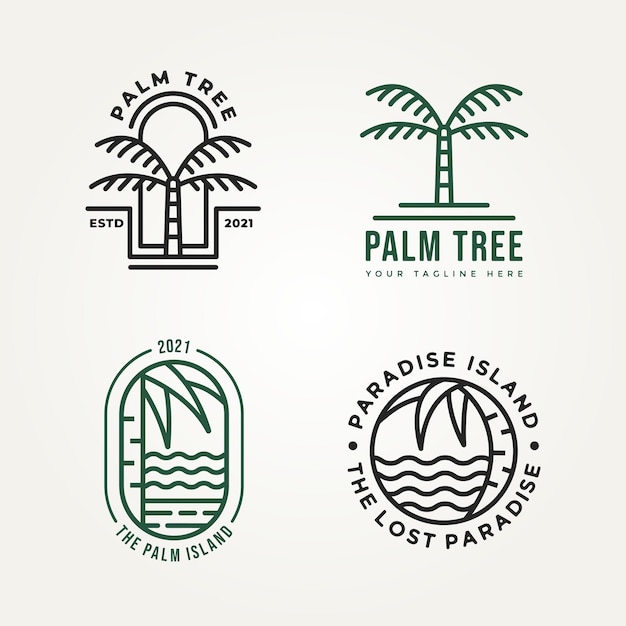 Vector set van palmboom minimalistische lijn kunst pictogram logo sjabloon vector illustratie ontwerp