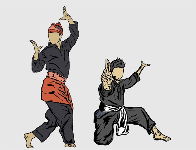 Set van pencak silat vechter illustratie