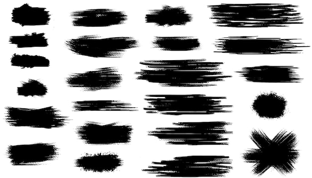 Set van penseelstreken zwarte inkt grunge penseelstreken vectorillustratie