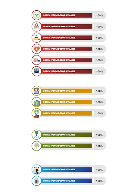 Set van pictogram met staafdiagram sjabloon vectorillustratie