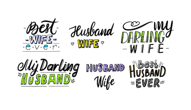 Set van pictogrammen beste man en vrouw ooit handgeschreven belettering of typografie. citaat, embleem, label voor verjaardag wenskaart, banner, t-shirt, element voor tshirt afdrukontwerp. vectorillustratie