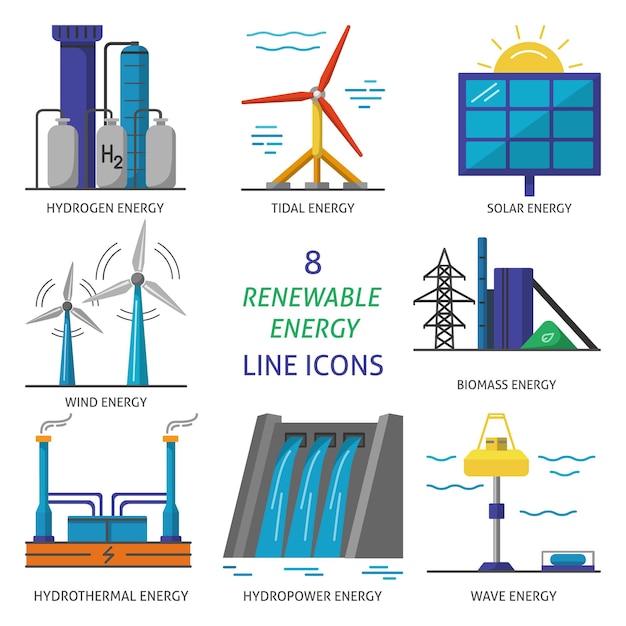 Set van pictogrammen voor hernieuwbare energie