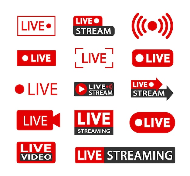 Set van pictogrammen voor livestreaming en video-uitzendingen