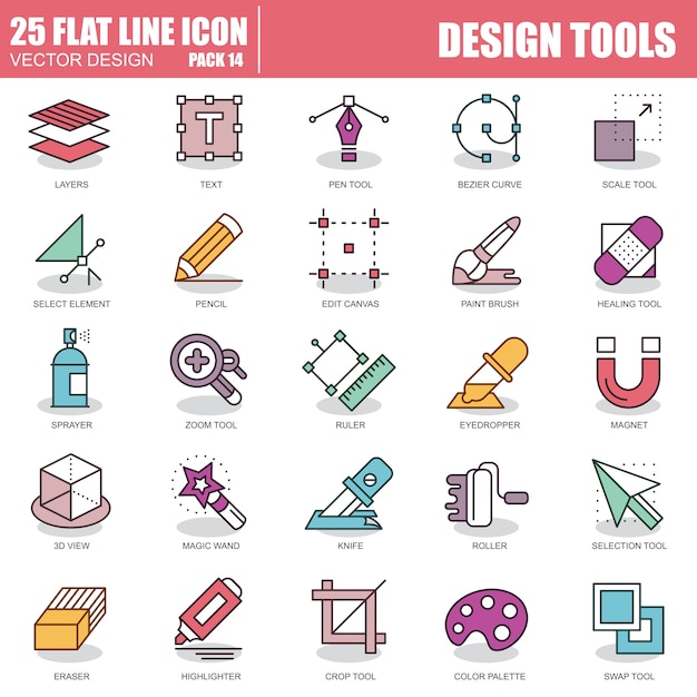 Set van pictogrammen voor ontwerpgereedschappen