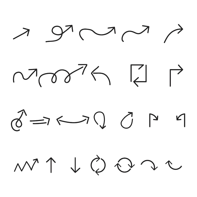 Set van pijlen met de hand getekende pijl Icon geïsoleerde vector grafische elementen
