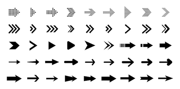 Set van pijlen zwarte pictogrammen. collectie pijlen. pijlpictogram. zwarte vectorpijlen. voor website-ontwerp.