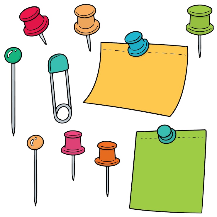 Vector set van pin en memo notitie