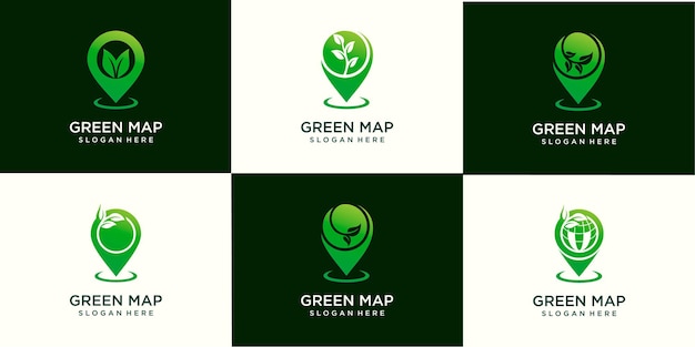 Set van Pin kaart blad spruit landbouw logo ontwerp sjabloon vector