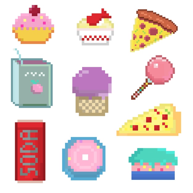 Set van Pixel lekker eten en drinken iconen collectie