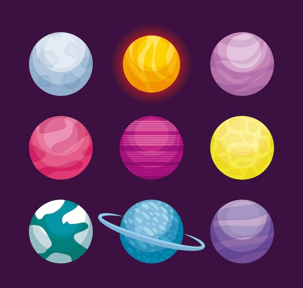 Set van planeten ruimte universum pictogram