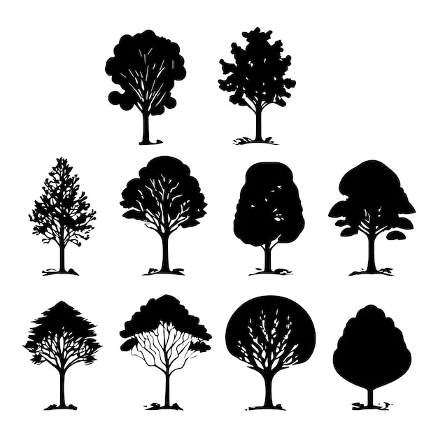 Vector set van plant en boom silhouet illustratie