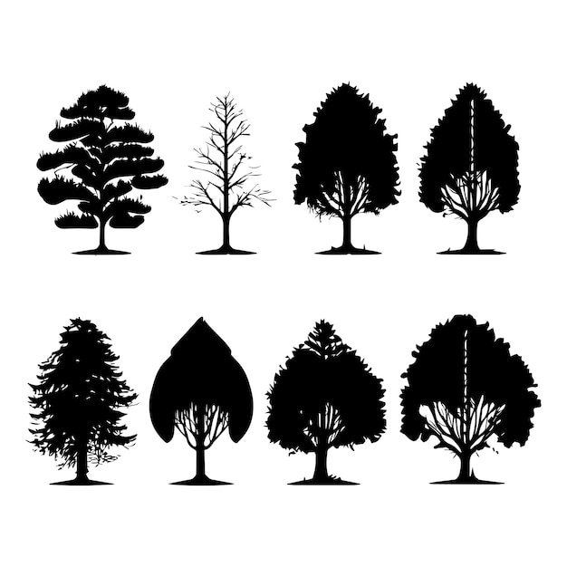 Set van plant en boom silhouet illustratie