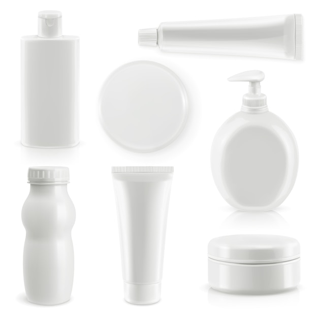 Vector set van plastic verpakkingen, cosmetica en hygiëne