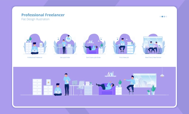 Set van plat ontwerp met professionele freelancer-thema