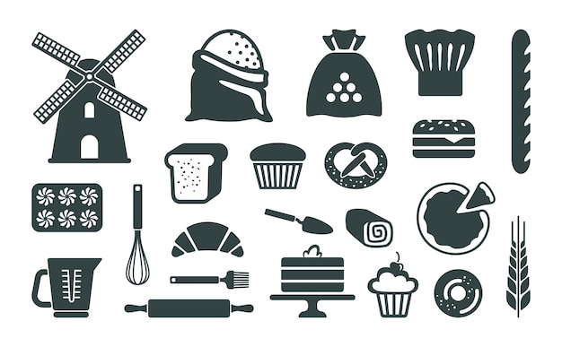 Set van platte bakkerijpictogrammen Vectorillustratie