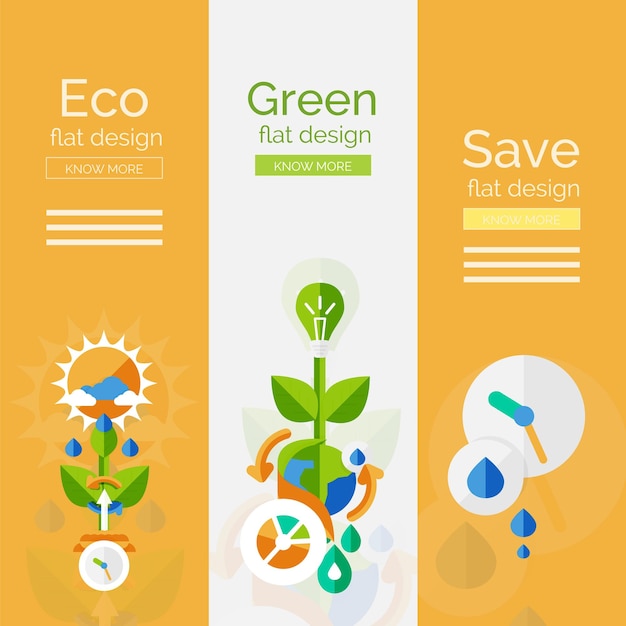 Set van platte eco-ontwerpconcepten