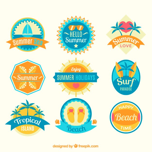 Set van platte leuke zomer stickers