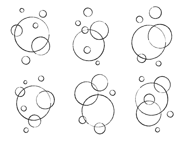 Vector set van platte lijn bubbels gemaakt door borstels zeepschuim koolzuurhoudende drank zuurstofbel pictogram vectorillustratie