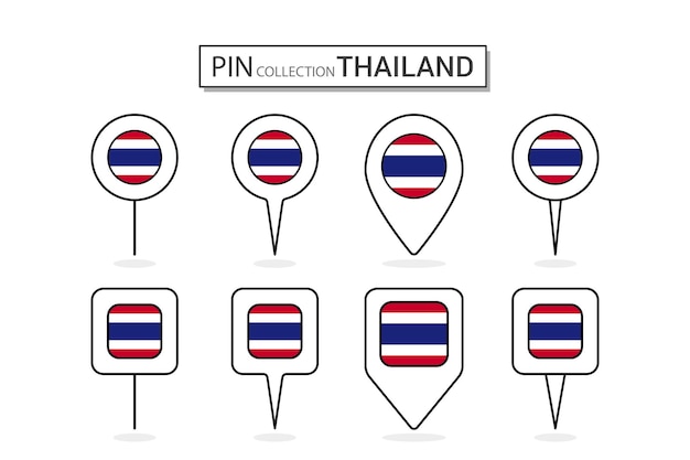 Set van platte pin thailand vlagpictogram in diverse vormen platte pin pictogram illustratie ontwerp