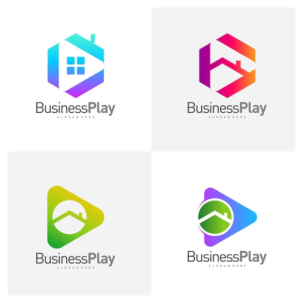 Set van Play House logo vector ontwerpsjabloon Icon play logo concepten