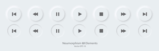 Set van play knoppen iconen voor muziek speler mobiele app 3d modern ontwerp UI knop Neumorphism ontwerp stijl voor apps websites en interfaces Vector illustratie EPS 10