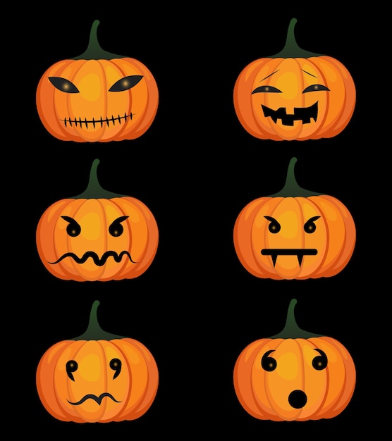 Set van pompoenen Jack-o-lantaarn voor Halloween designelementen. Vector illustratie.