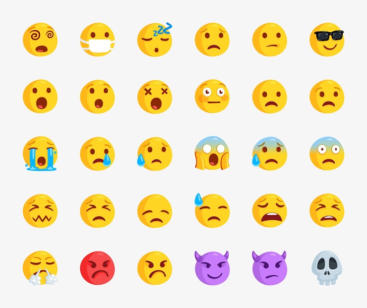 Vector set van populaire emoji-gezichten voor reacties op sociale media emoji's emoticon
