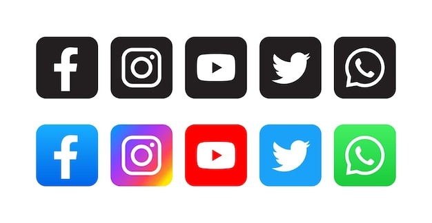 Vector set van populaire social media-logo op vierkante achtergrond