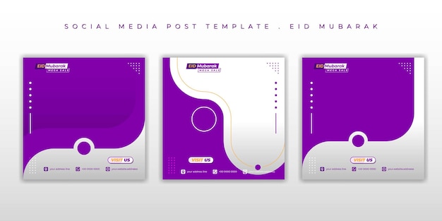 Set van postsjabloon voor sociale media met eenvoudige vorm voor ramadan of eid-ontwerp op gele achtergrond