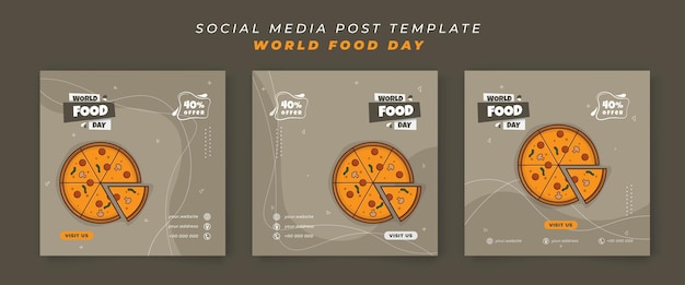 Vector set van postsjabloon voor sociale media met gesneden pizza in cartoonontwerp voor ontwerp van voedseldag