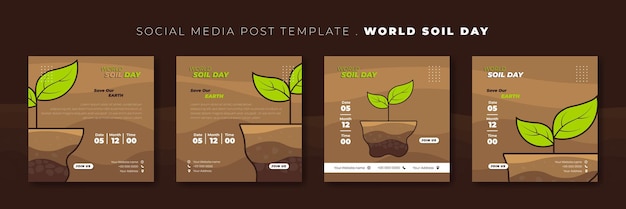 Set van postsjabloon voor sociale media met groen blad op bodemontwerp voor sjabloonontwerp voor Wereldbodemdag