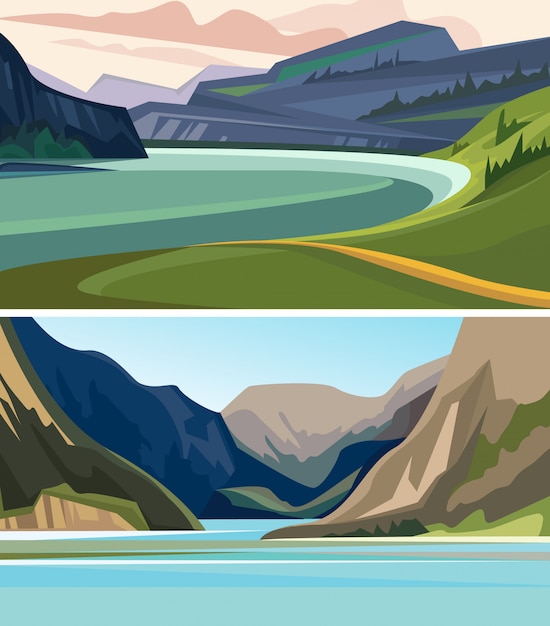 Vector set van prachtige fjord landschappen