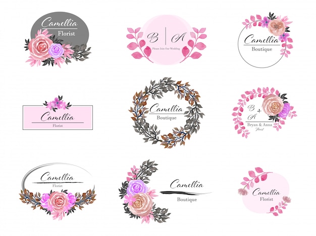 set van premade bloemen logo-ontwerp