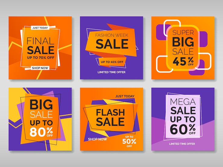 Vector set van promotie vierkante banners