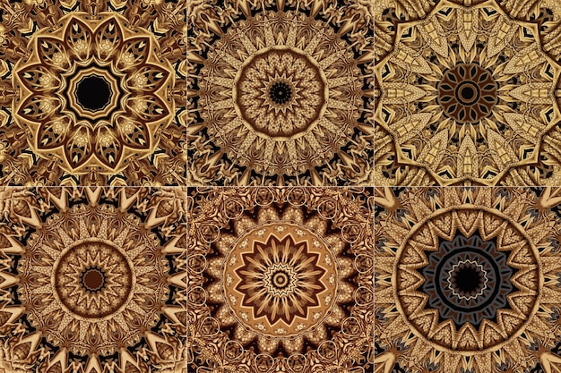 Set van psychedelische mandala ornament achtergrond